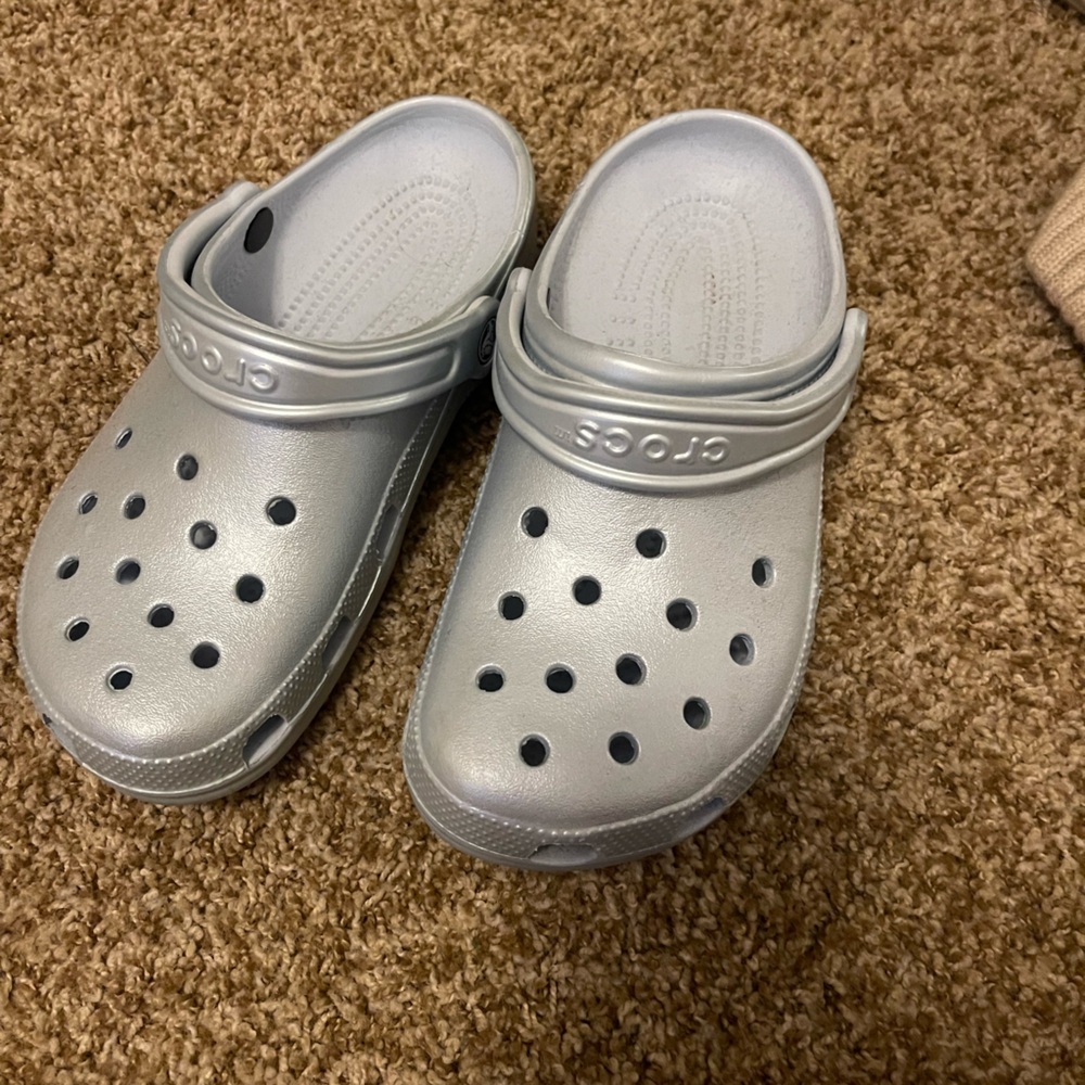 Metallic Blue/silver Crocs Size 8.5